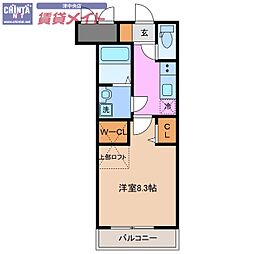 ルネス上浜 5階1Kの間取り