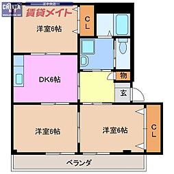 Ｌ・Ｒｅｔｒｉｅｖｅｒ 2階3DKの間取り