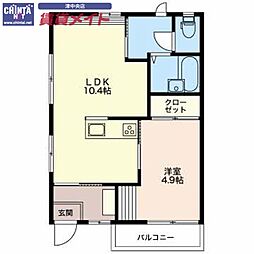 ベルハイツ 1階1LDKの間取り