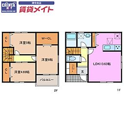 リーブルファイン津市八幡II 1階3LDKの間取り