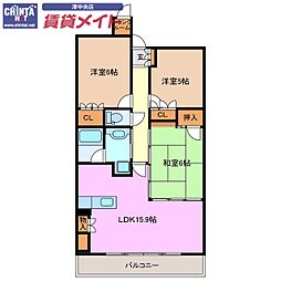 サンマンション山の手ヒルズ　513号室 5階3LDKの間取り