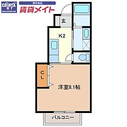 ビラアカシア 1階1Kの間取り