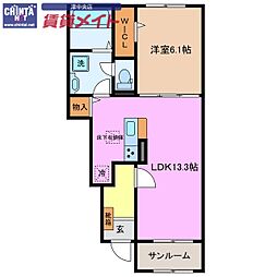 シェルト　クレーテ津　Ｂ 1階1LDKの間取り