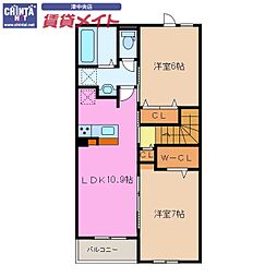 プリティハウス若津　II 2階2LDKの間取り