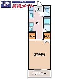 クレールハウス 1階1Kの間取り