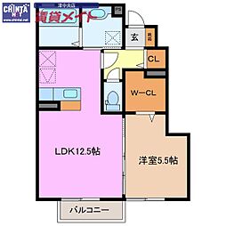 GraceAvenue一身田A 1LDKの間取図画像