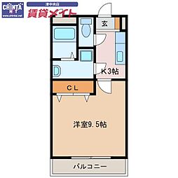 メゾンモンマルトル2 1Kの間取図画像