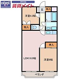 アビタシオン津A 2LDKの間取図画像
