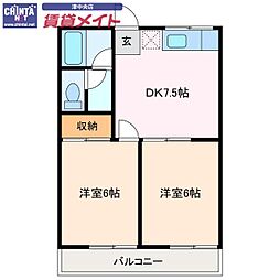 コーポ河芸B 2DKの間取図画像
