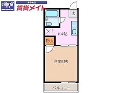 ヒロホワイト2 1Kの間取図画像