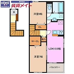 アリビオ 2LDKの間取図画像