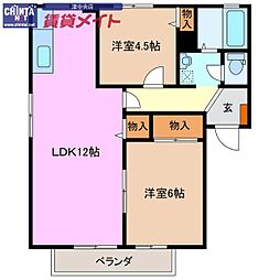 セントヒルズA棟 2LDKの間取図画像