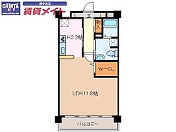 栗真MSビル 1Kの間取図画像