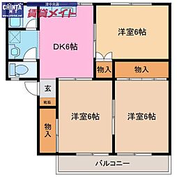 ハイツ花梨 3DKの間取図画像