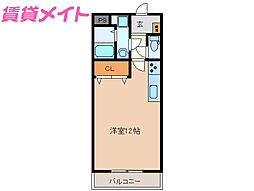 クレセントムーン 2階ワンルームの間取り