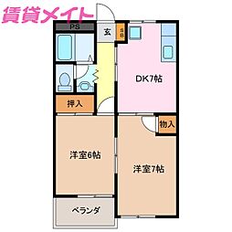デュエ 2階2DKの間取り