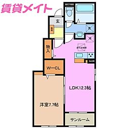 ベルメゾン　シャトン　I 1階1LDKの間取り