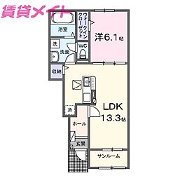 エトワールIV 1階1LDKの間取り