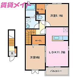 アムール 2階2LDKの間取り