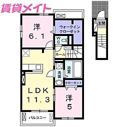 サニープレイス 2LDKの間取図画像