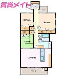 バンベール白子 3LDKの間取図画像