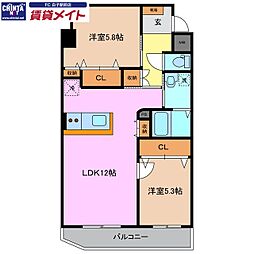 レコルテ 2LDKの間取図画像
