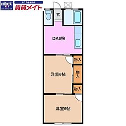 THビル2 2DKの間取図画像