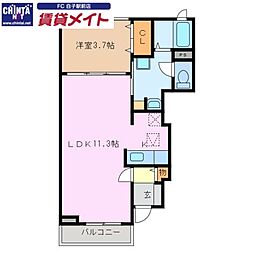 ハピネスフジ 1LDKの間取図画像