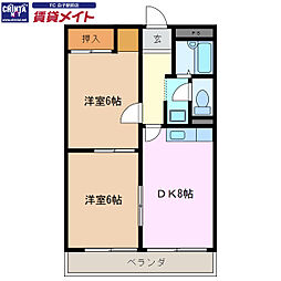 コーポラス須賀 2DKの間取図画像