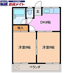 第二コーポ優珈里 2DKの間取図画像