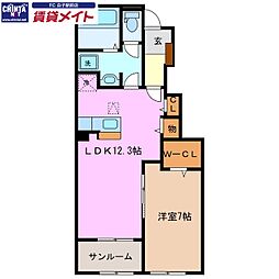 ミルハピネスA 1LDKの間取図画像