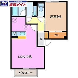 鈴鹿市須賀3丁目アパート 1LDKの間取図画像