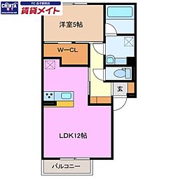 鈴鹿市須賀3丁目アパート 1LDKの間取図画像