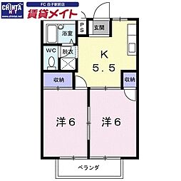 シティーハイツ西村 2Kの間取図画像