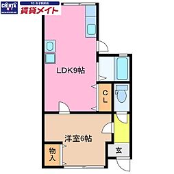 メロディーハイツパート2 1LDKの間取図画像