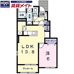 ラフレシールB 1LDKの間取図画像