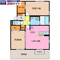 リビングタウン鈴鹿旭が丘D 2LDKの間取図画像