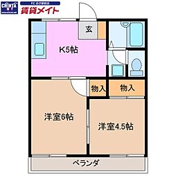 コーポ杉谷3 2Kの間取図画像