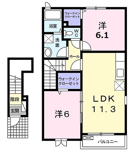 カーサ・フィオーレIII 203｜三重県伊勢市御薗町高向(賃貸アパート2LDK・2階・57.57㎡)の写真 その2