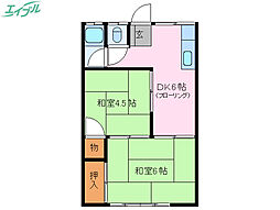 高砂荘 2階2DKの間取り