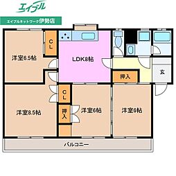 第2シャトーナツヤマ 4DKの間取図画像