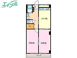 コーポ飛鳥 1階2LDKの間取り