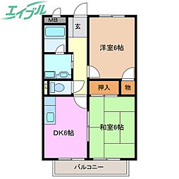 ルワン　ジュール 2階2DKの間取り