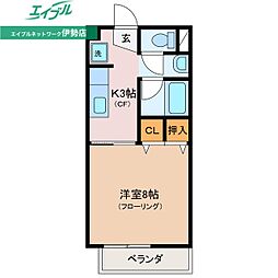 幸 2階1Kの間取り