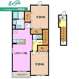 ヴェルデ・ルーチェ　Ａ棟 2階2LDKの間取り