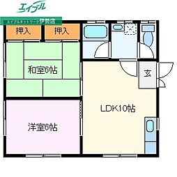 御薗一番館　平屋 1階2LDKの間取り