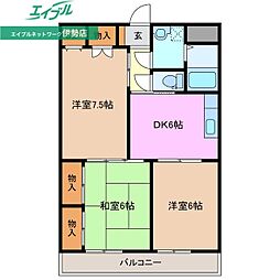 ドミール橋爪 3DKの間取図画像