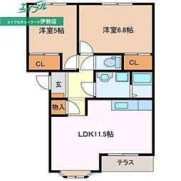 Jアベニール 2LDKの間取図画像