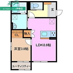 伊勢市小俣町本町アパート 1LDKの間取図画像