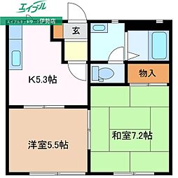 コーポアリスB 2Kの間取図画像